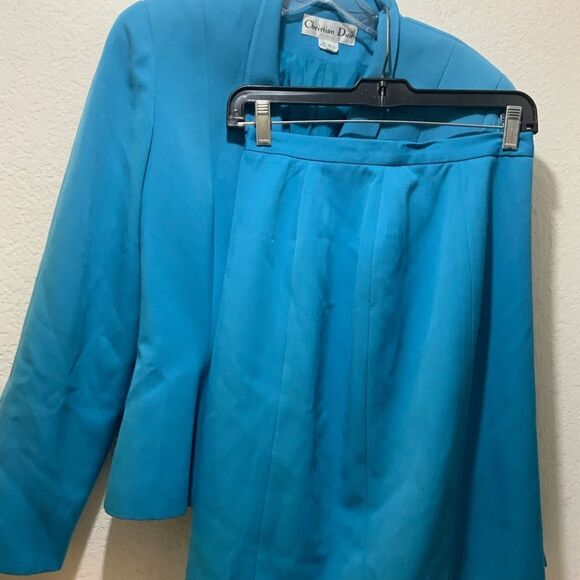 Christian Dior Skirt Suit 2 Piece Blue Wool Women’s Sz 6 USA - Picture 3 of 10